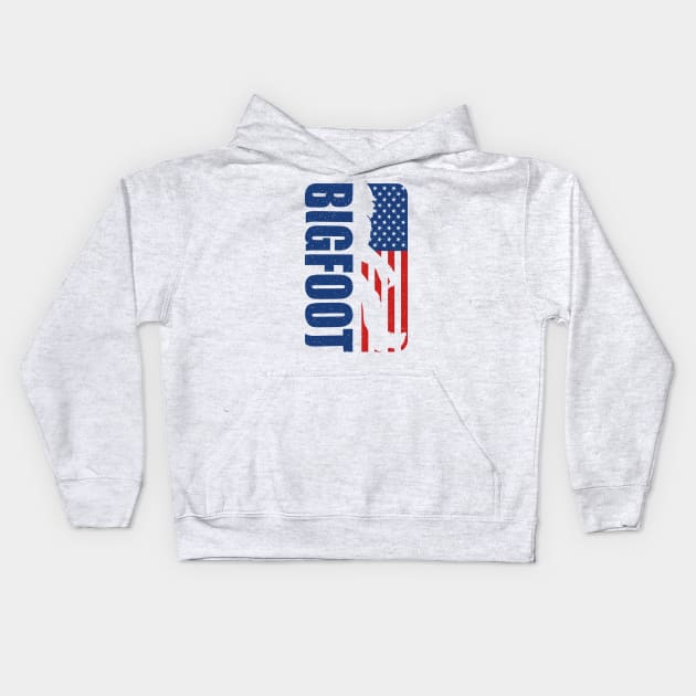 Bigfoot american flag Kids Hoodie by Tesszero